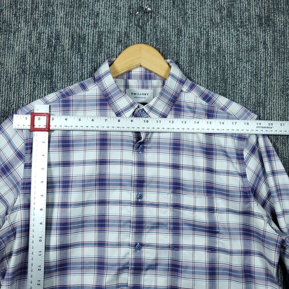 Twillory Mens XL Blue Plaid Untuckable Button Up Long Sleeve Shirt Tailored - Picture 15 of 16